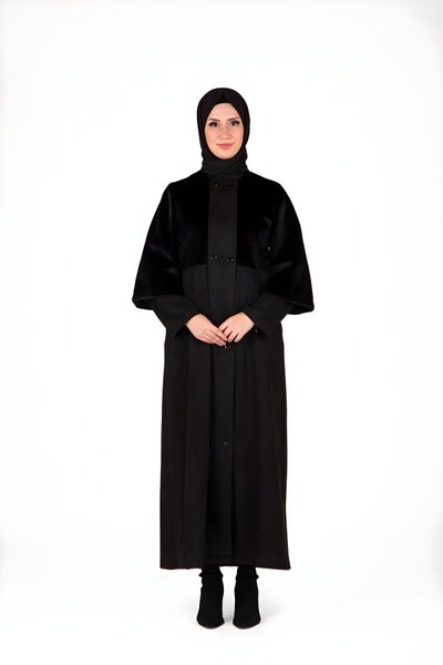 Fur-Detail Abaya - Black