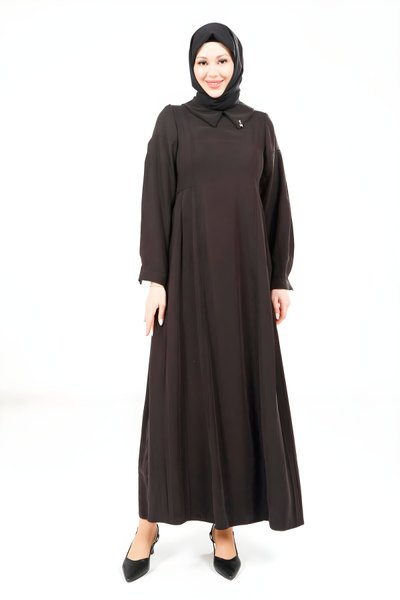 Modest Pleated Dress - Black