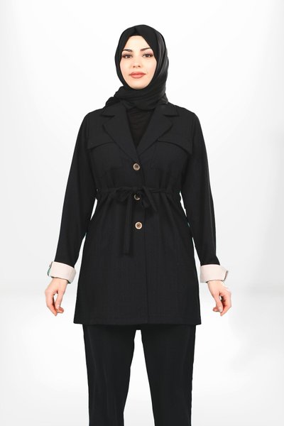 Safari Adjustable Waist Modest Jacket - Black