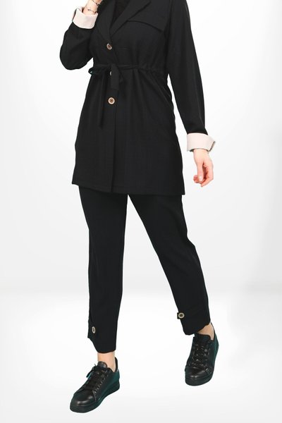 Carrot Fit Safari Button-Detail Modest Pants - Black