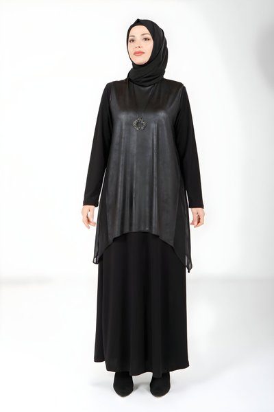 Modest Vested Dress - Black