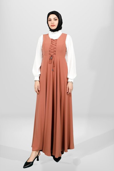 Soğan Kabuğu Tesettür Bağcık Detaylı İkili Takım