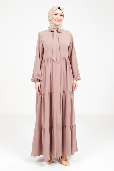 Vizon Görele Üç Katlı Büzgülü Yakası Bağcıklı Ferace