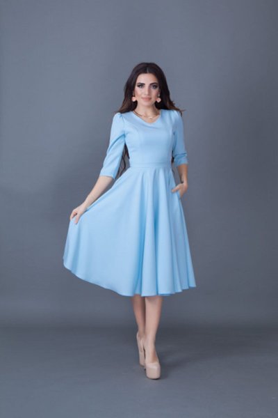 Midi V-Neck Pocket-Detail Dress - Baby Blue