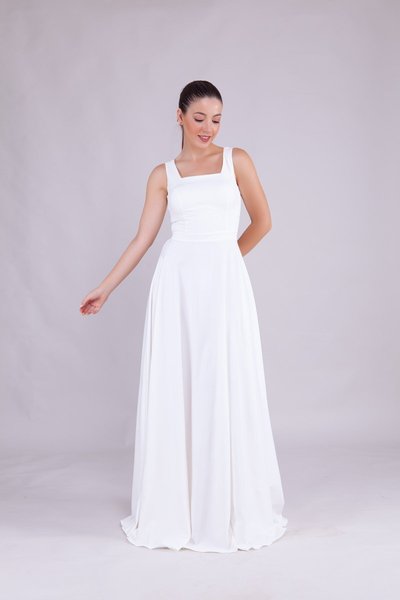 Long Square Neck Evening Dress - White
