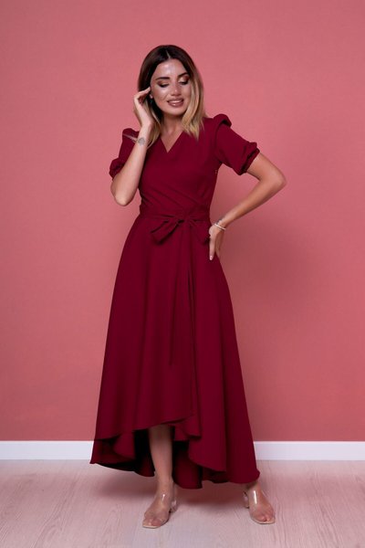 Bordo Büyük Beden Midi Asimetrik Kesim Elbise