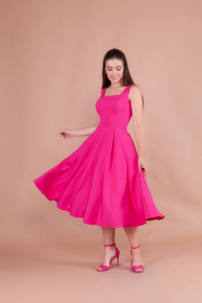 Midi Square Neck Dress - Fuchsia