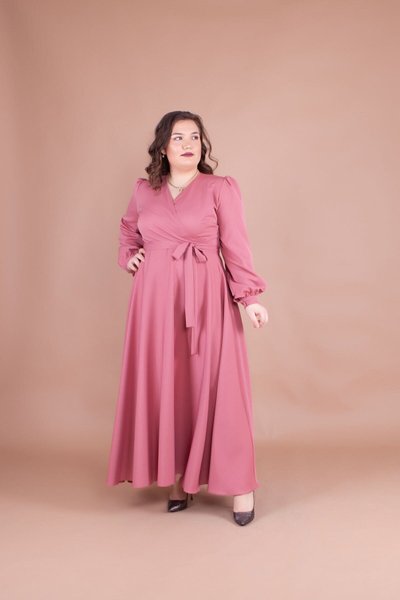 Gül Kurusu Uzun Büyük Beden Elbise