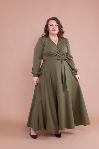 Haki Büyük Beden Uzun Elbise