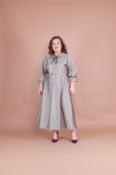 Mint Çiçek Desenli Uzun Yarasa Kol Saten Elbise