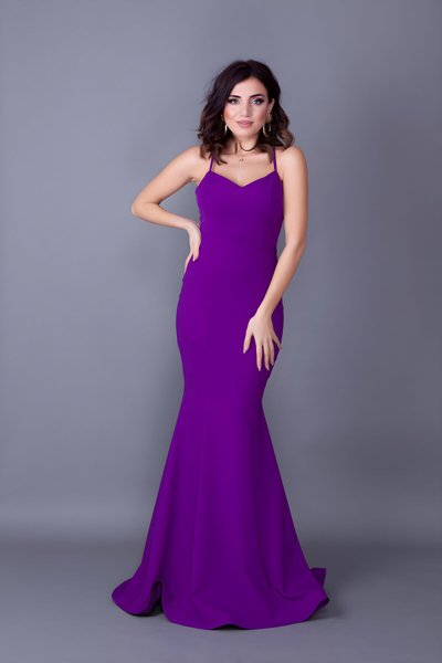 Long Strapless Mermaid Tie-Back Evening Dress - Purple