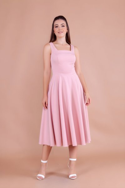 Midi Square Neck Dress - Dusty Pink