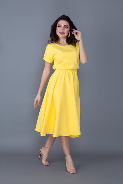 Midi Batwing Sleeve Elastic Waist Pocketed Dress - Yellow