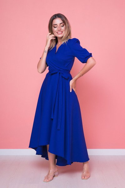 Midi Plus Size Asymmetric Cut Dress - Sax Blue