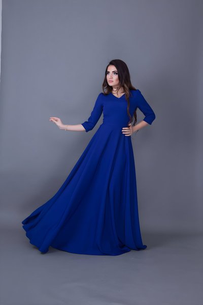 Long V-Neck Evening Dress - Royal Blue