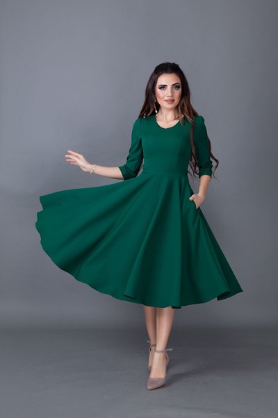 Midi V-Neck Pocket-Detail Dress - Emerald