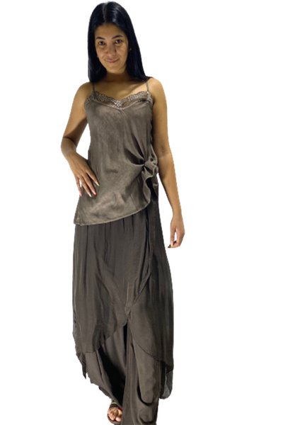 Harem Silk Asymmetric Flap Pants - Brown