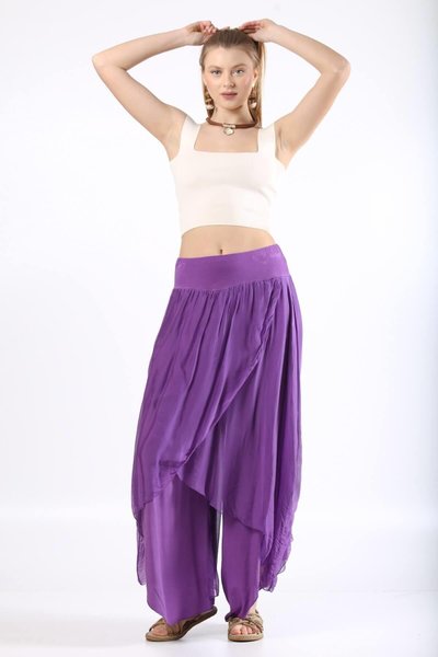 بنطلون شروال حريري بنفسجي بقلّاب غير متماثل