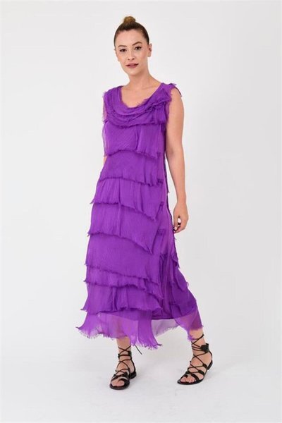 Long Slimming Italian Fit Silk Layered Dress