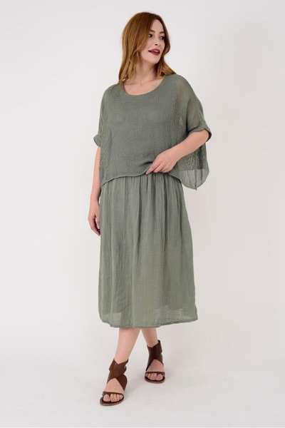 Midi Lined Mesh Bodice Dress - Khaki