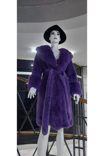 Mor Kürklü Kemerli Nubuk Kaban