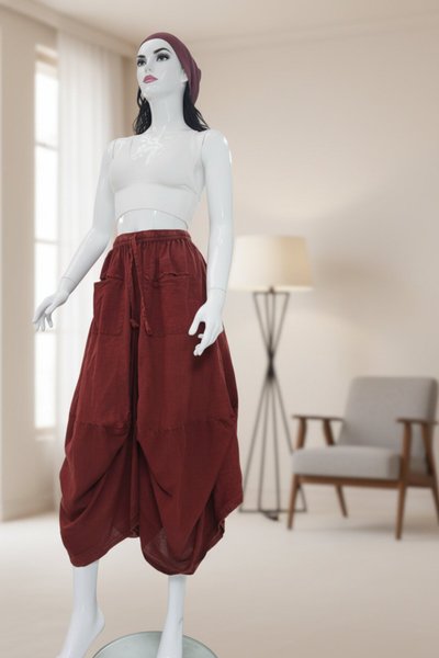 Renkli Hint Etnik Uzun Taşlanmış Cepli Şalvar Etek