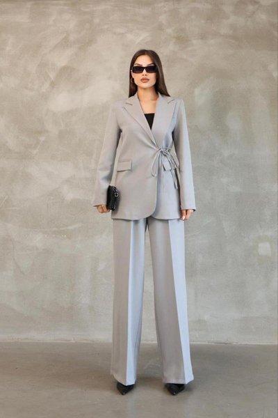 Gri Blazer Yandan Bağlamalı Ceket