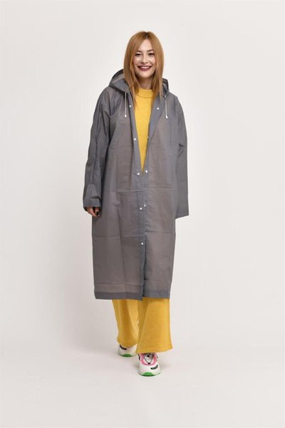 Gri Help Me Baskılı Trençkot