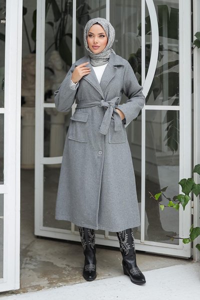 Gri Kaşe Kapak Detaylı Kaban