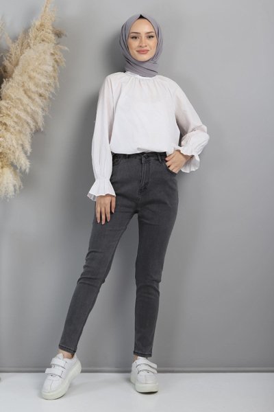 بناطيل محتشمة جينز بمقاس كبير لون أنثراسيت