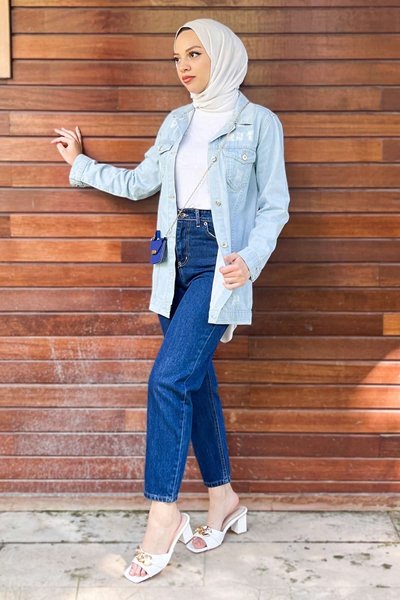 Koyu Mavi Dar Paça Kot Tesettür Pantolon