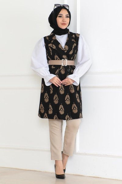 Siyah Desenli Tesettür Ceket