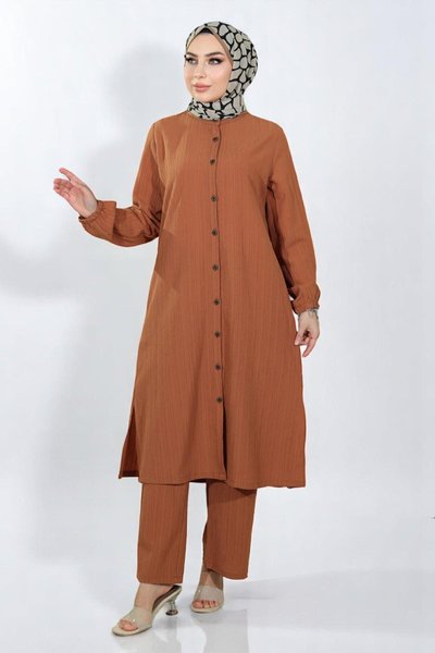 Taba İkili Düğmeli Tesettür Takım