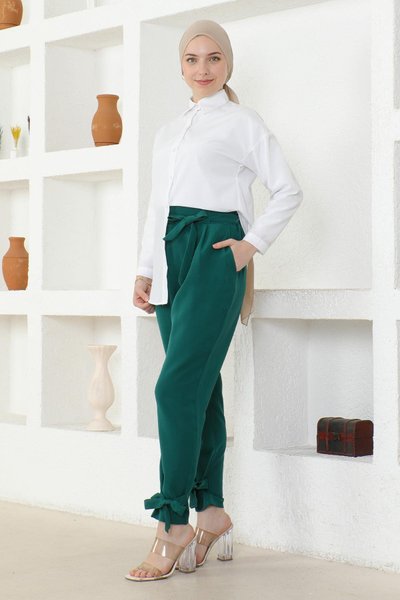 Zümrüt Kuşaklı Tesettür Pantolon