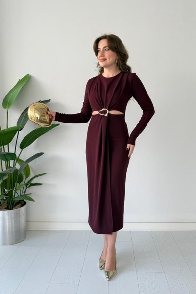 Long Accessory-Detailed Dress - Burgundy