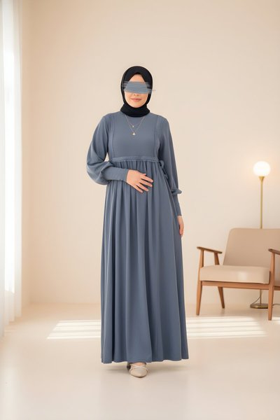 Knitted Lace Side-Tie Modest Dress - Grey