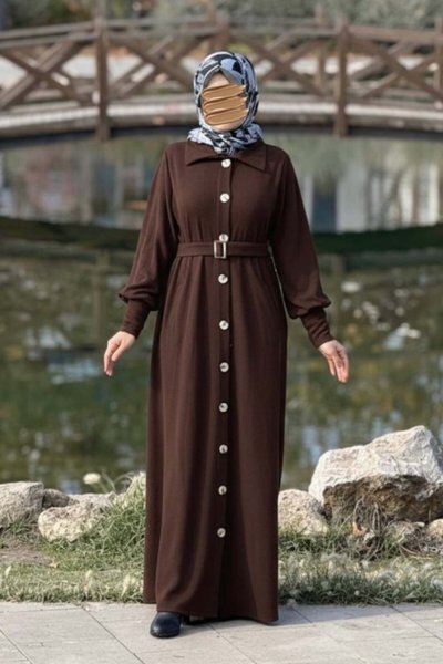 Knitted Buckle-Belted Welt-Pocket Ferace - Coffee