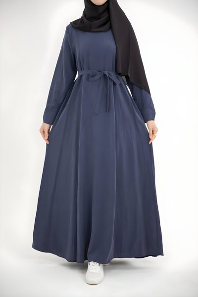 Modest Modal Cupra Draped Slit Sleeve Dress - Navy Blue