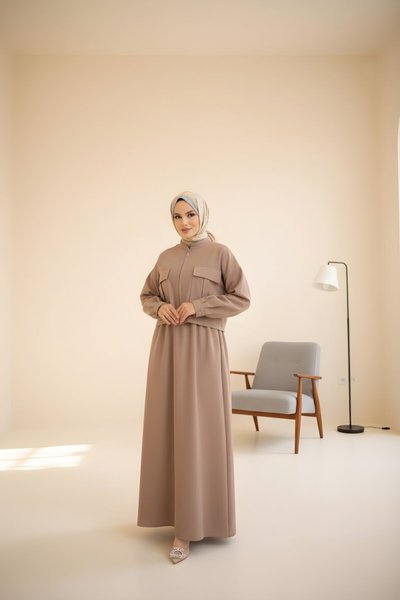 Linen Jacket Dress Modest Set - Taupe