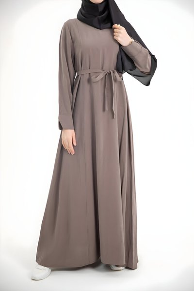 Draped Modal Cupra Slit-Sleeve Modest Dress - Mink