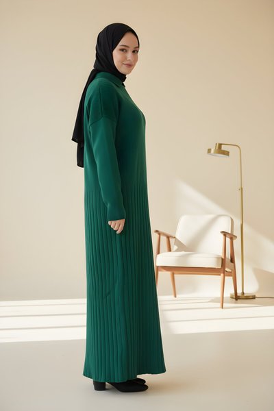 Modest Knit Emerald Stone-Detailed Dress