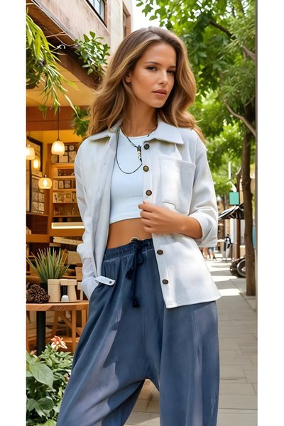 Plain Thick Felted Double-Pocket Shirt - Ecru