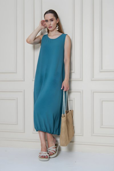 Midi Summer Wear-and-Go Airobin Elasticated Skirt Dress - Petrol Green