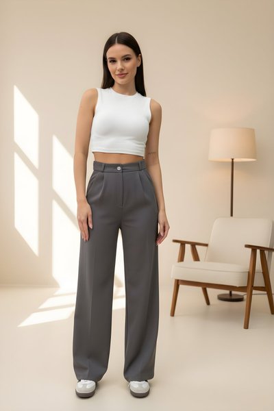 Palazzo Double Fabric Pants - Anthracite