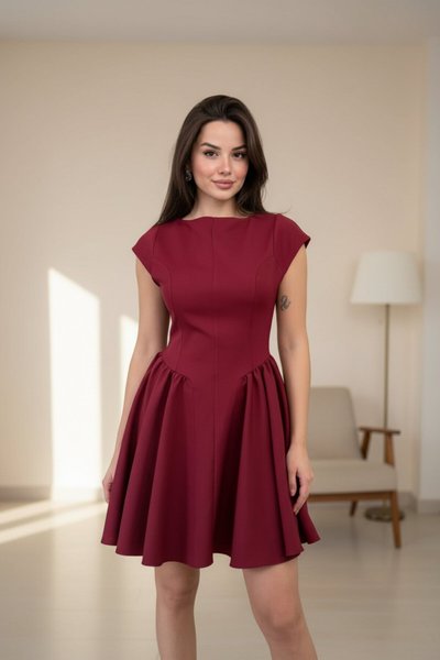 Mini Bell Detail Open-Back Dress - Burgundy