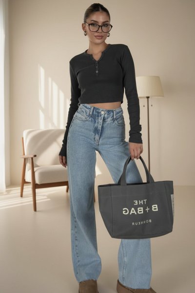 Füme Yıkamalı Düğme Detaylı Crop Top