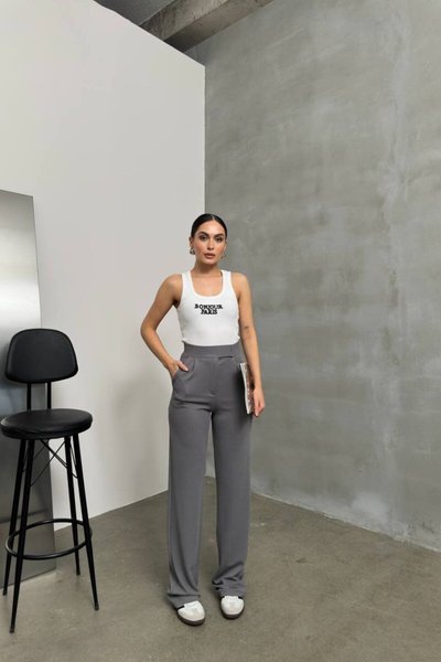 بنطلون بالازو رمادي جاكار بشريط لاصق