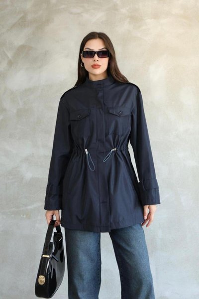 Lacivert Uzun Trençkot