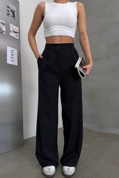 بنطلون بالازو أسود بخصر عالٍ