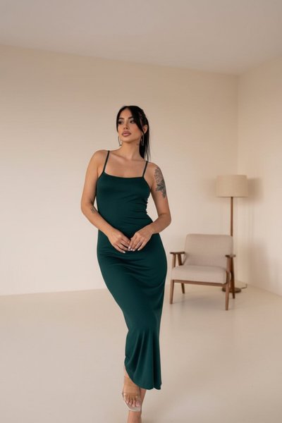 Long Adjustable Strappy Dress - Green